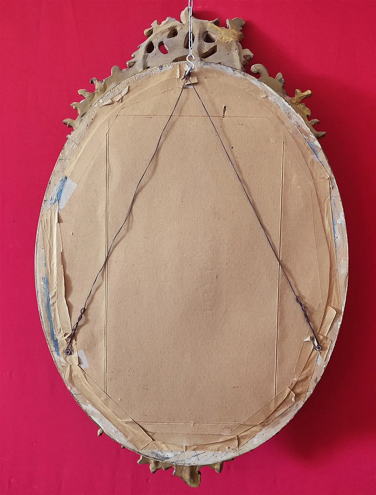 Specchiera ovale in gesso dorato con cimasa, '800 8