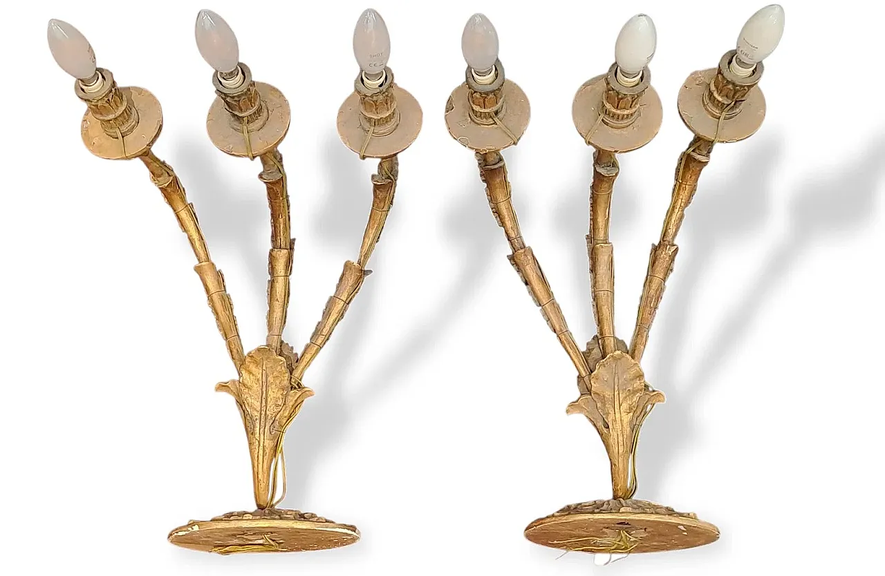 Pair of wall sconces in carved and gilded wood, 19th century 8