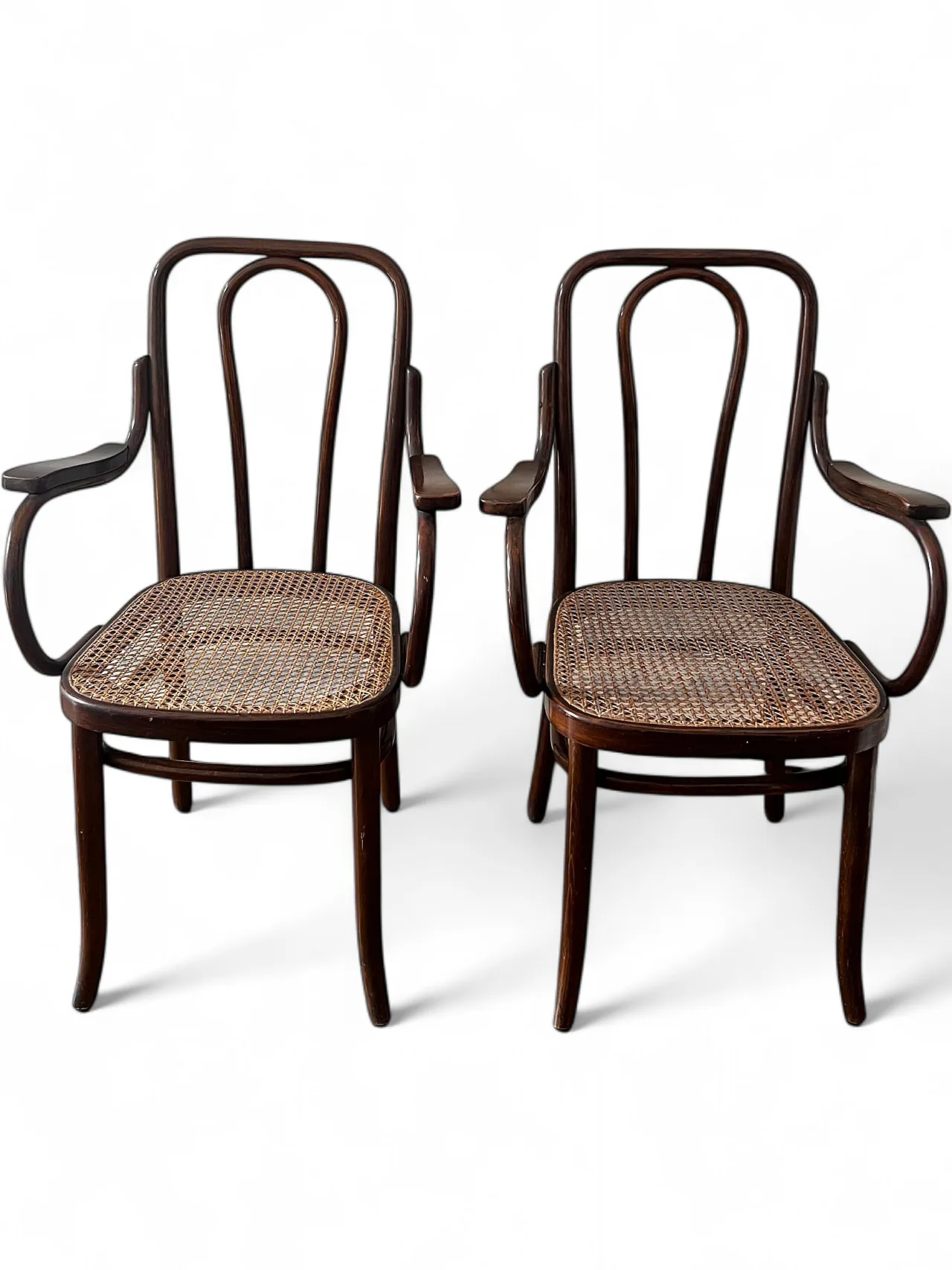 Coppia di Poltroncine Thonet Antiche in Legno e Paglia di Vienna 9
