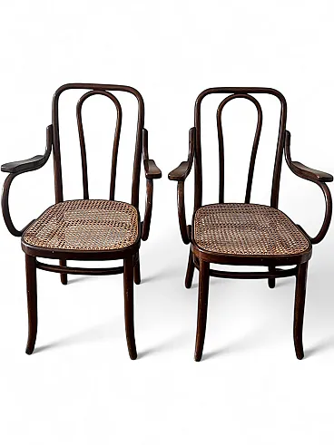 Coppia di Poltroncine Thonet Antiche in Legno e Paglia di Vienna