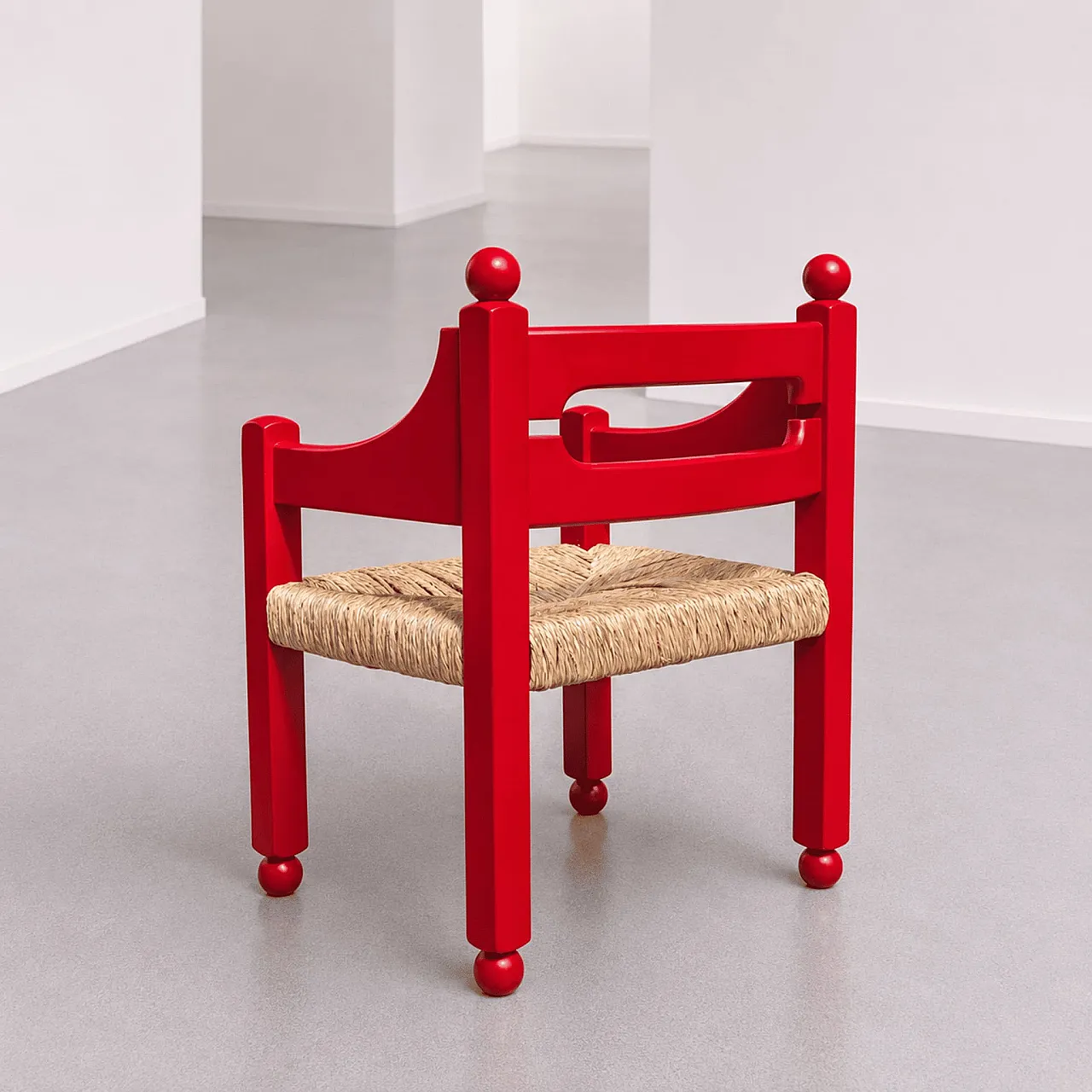 Coppia di poltrone  in legno rosso e paglia, anni ’60 3