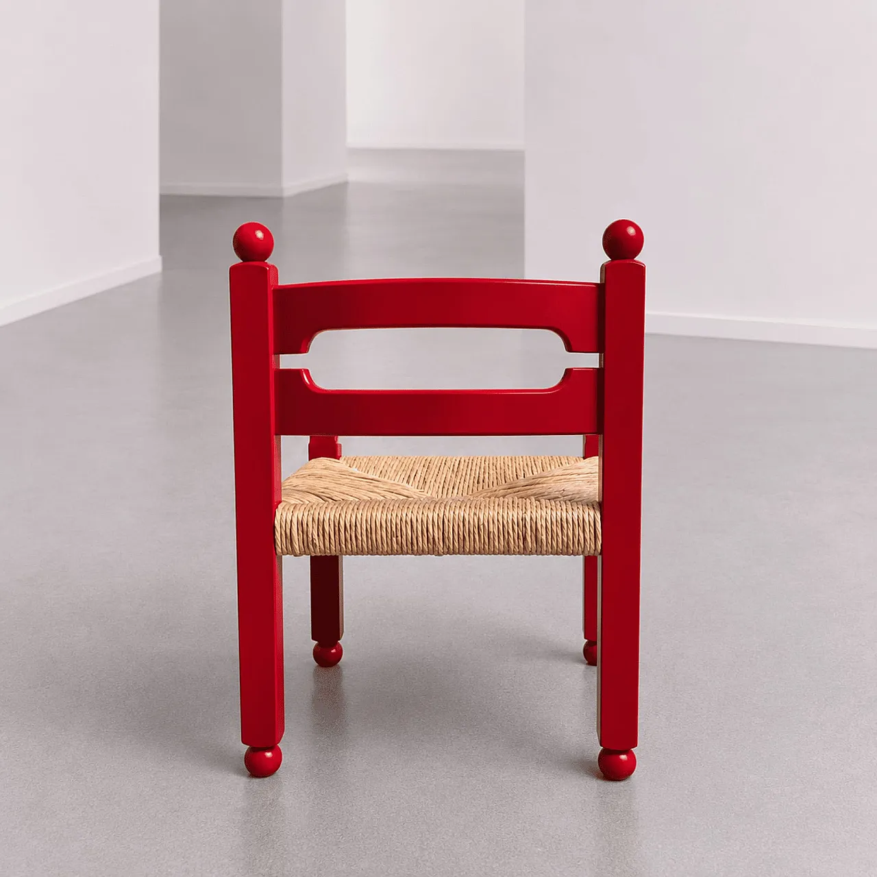 Coppia di poltrone  in legno rosso e paglia, anni ’60 4