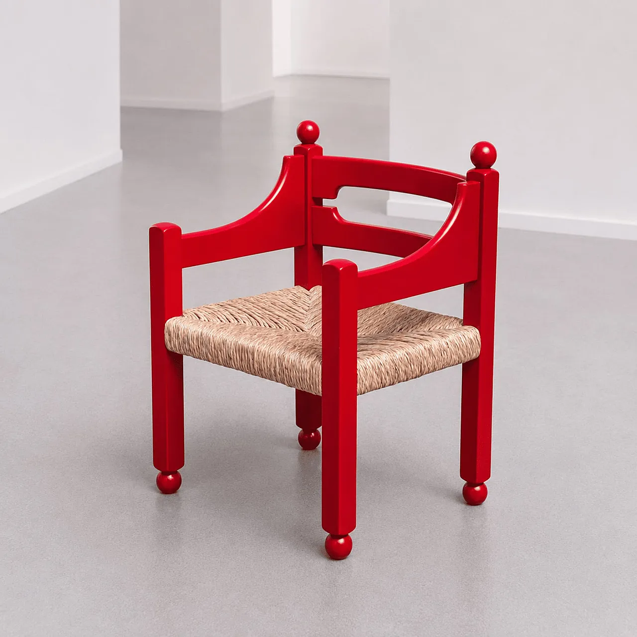 Coppia di poltrone  in legno rosso e paglia, anni ’60 5