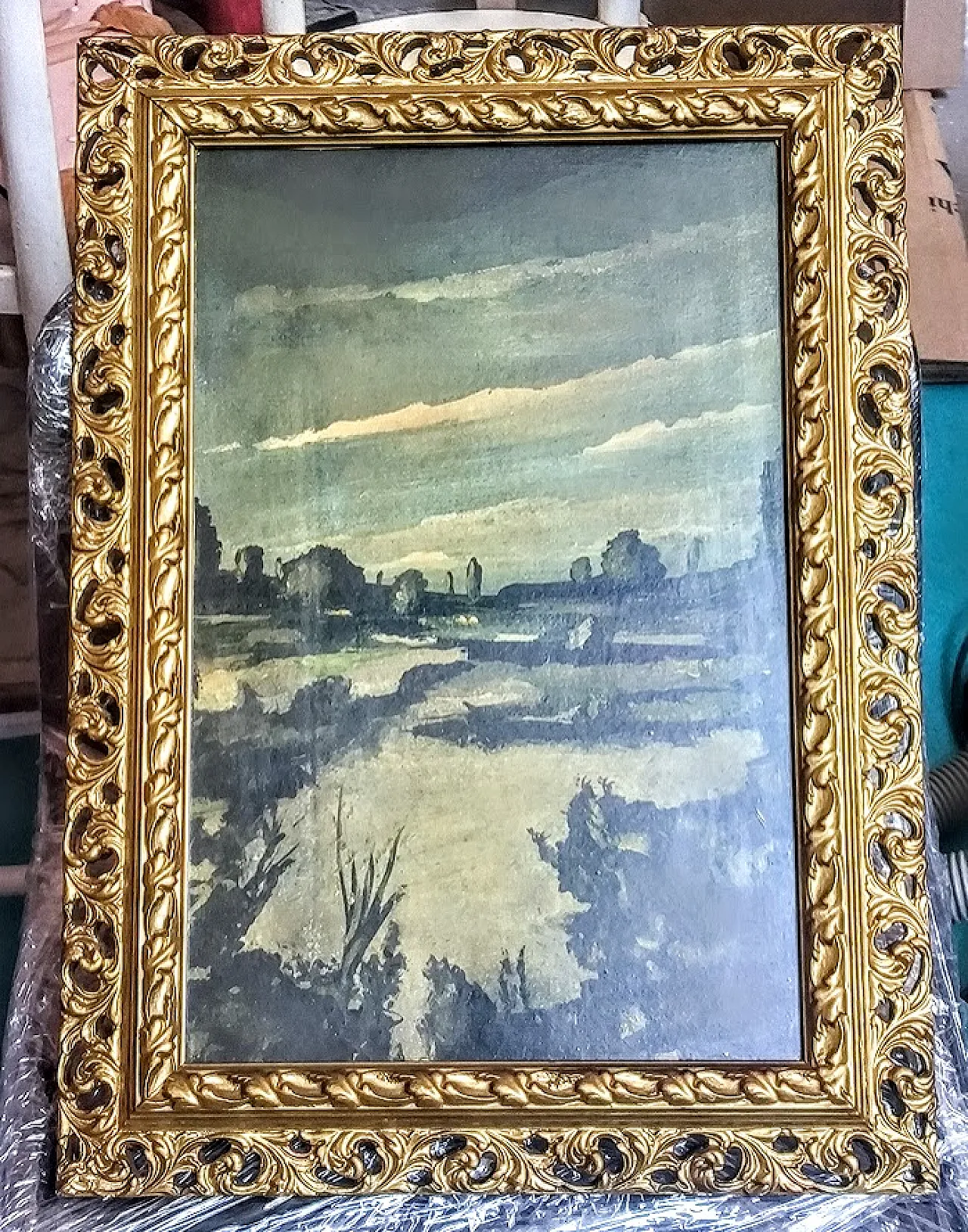 2 Due Dipinti di Paesaggi Padani incorniciati anni '50 10
