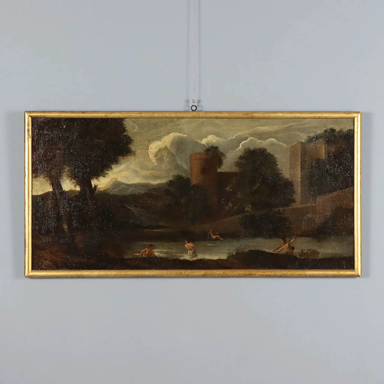 Landscape with Buildings and Bathers, oil on canvas, 18th century 1