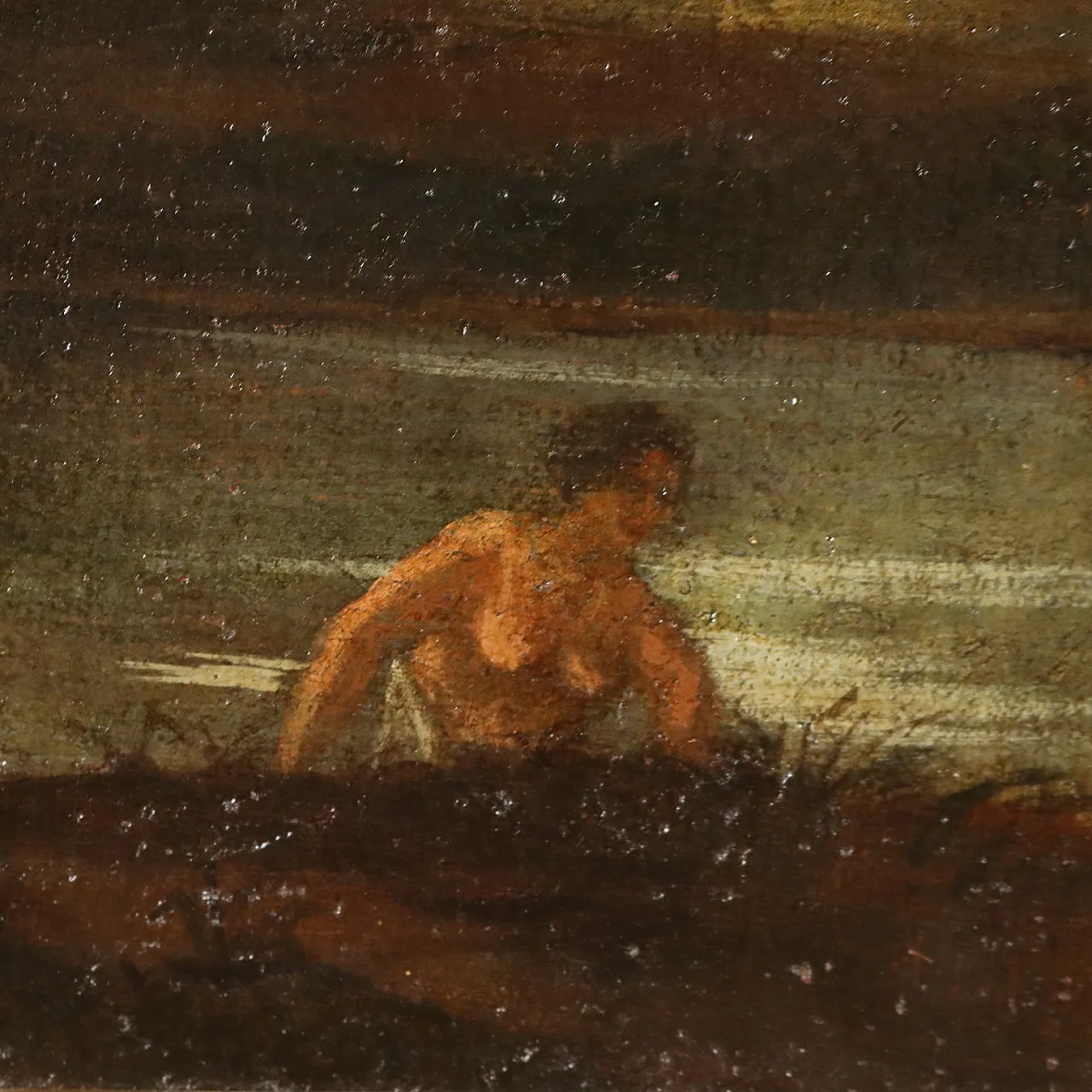 Landscape with Buildings and Bathers, oil on canvas, 18th century 4