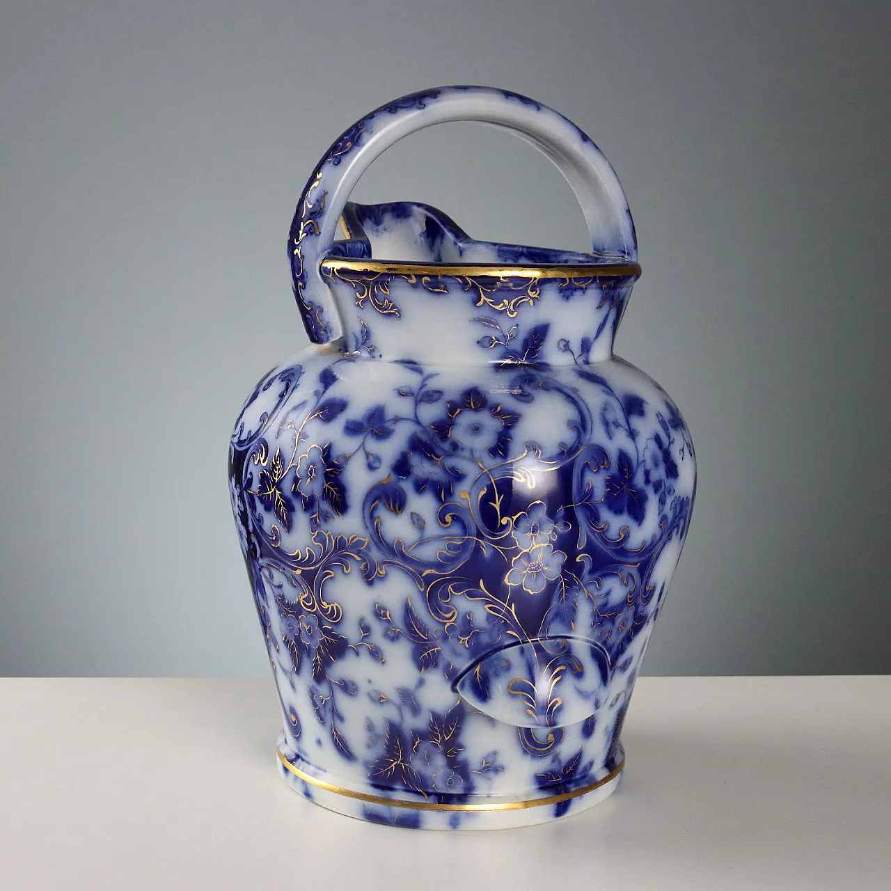 Brocca con catino flow blue in porcellana, '800 7