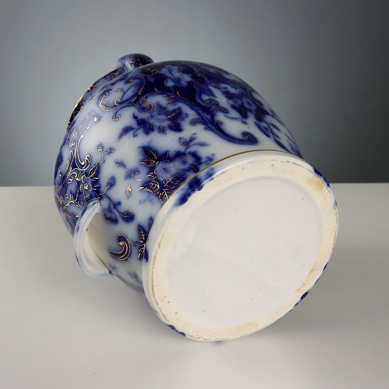Brocca con catino flow blue in porcellana, '800 8