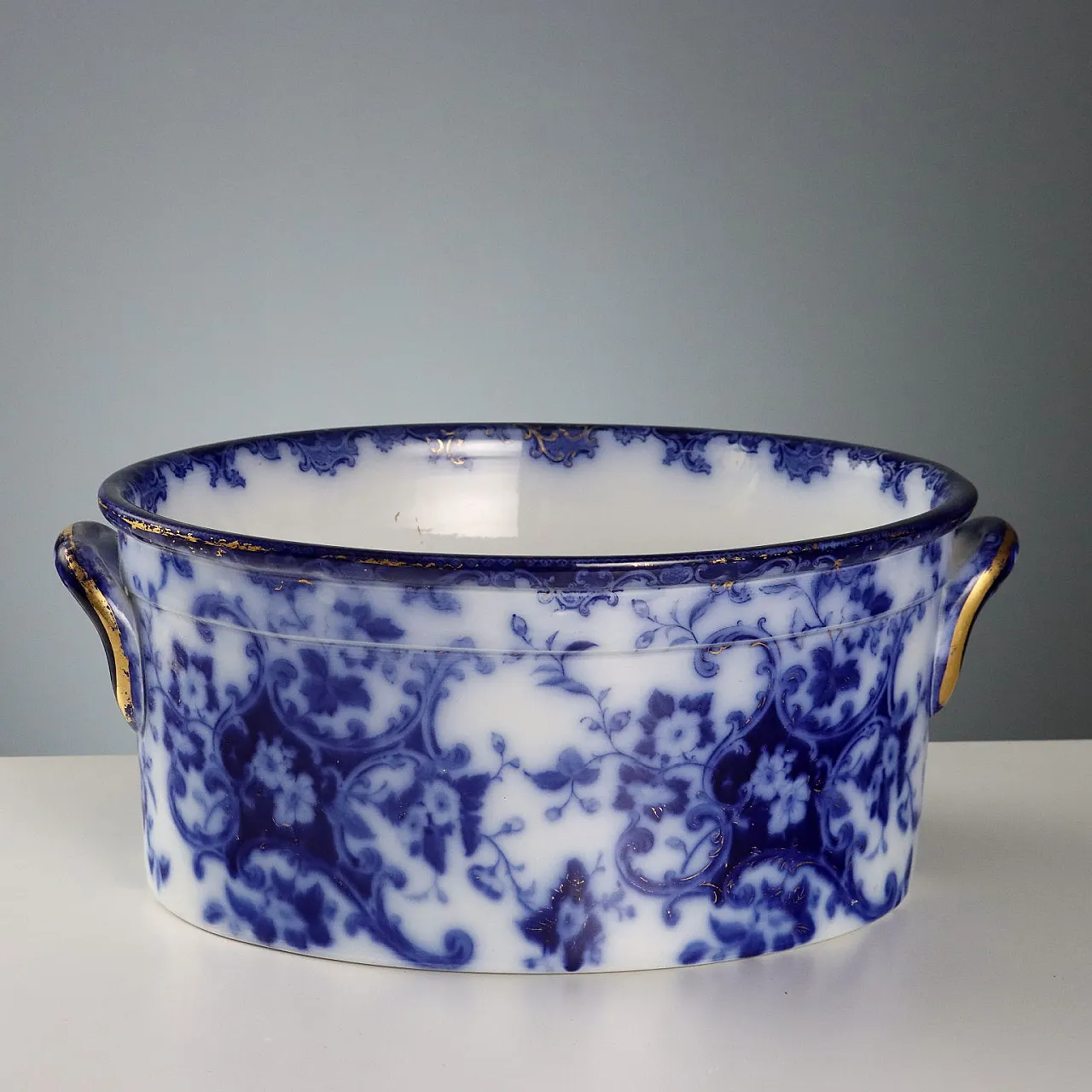 Brocca con catino flow blue in porcellana, '800 9