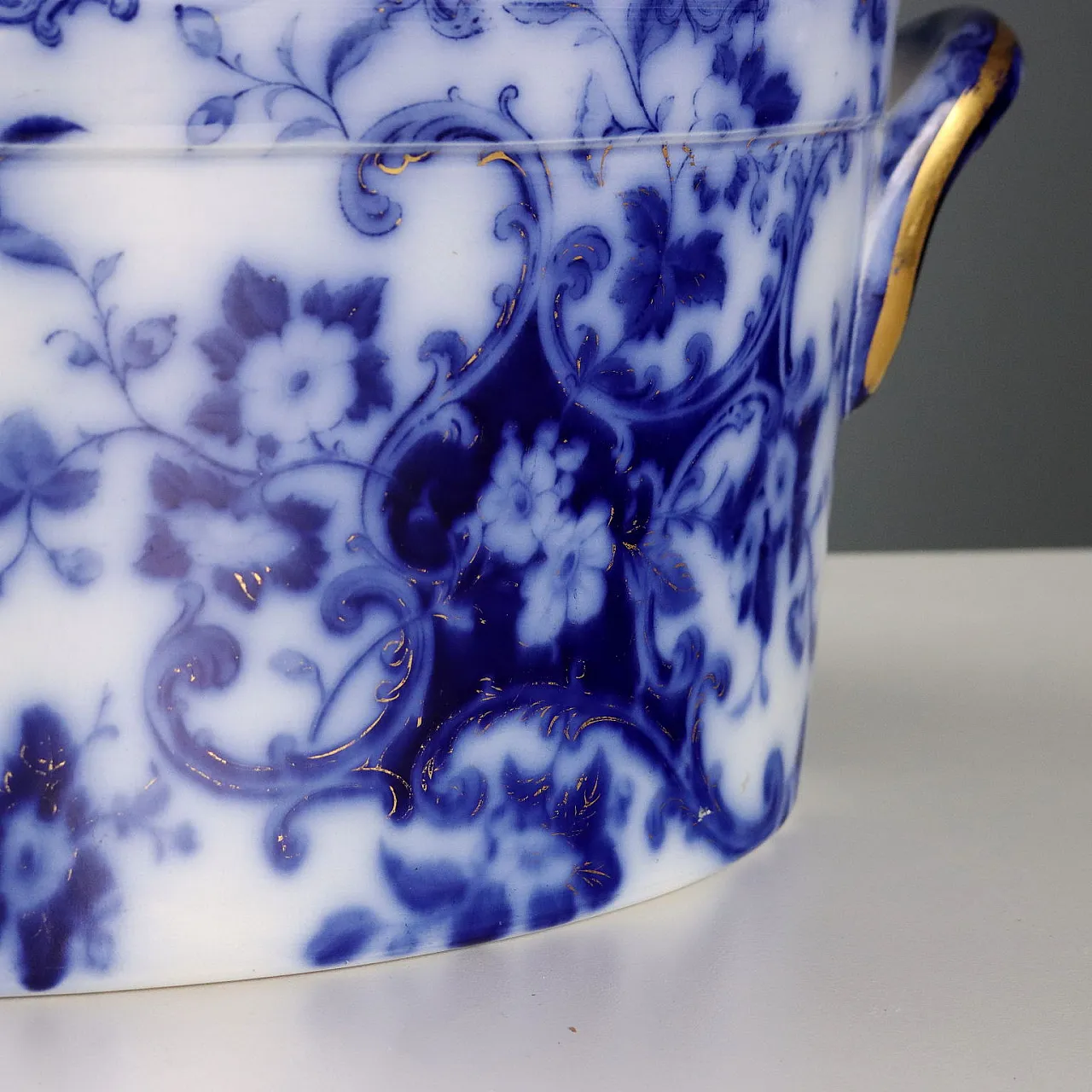 Brocca con catino flow blue in porcellana, '800 10