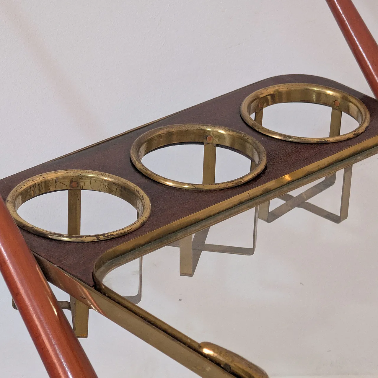 Italian bar trolley in brass, glass and wood by Cesare Lacca, 1950s 1