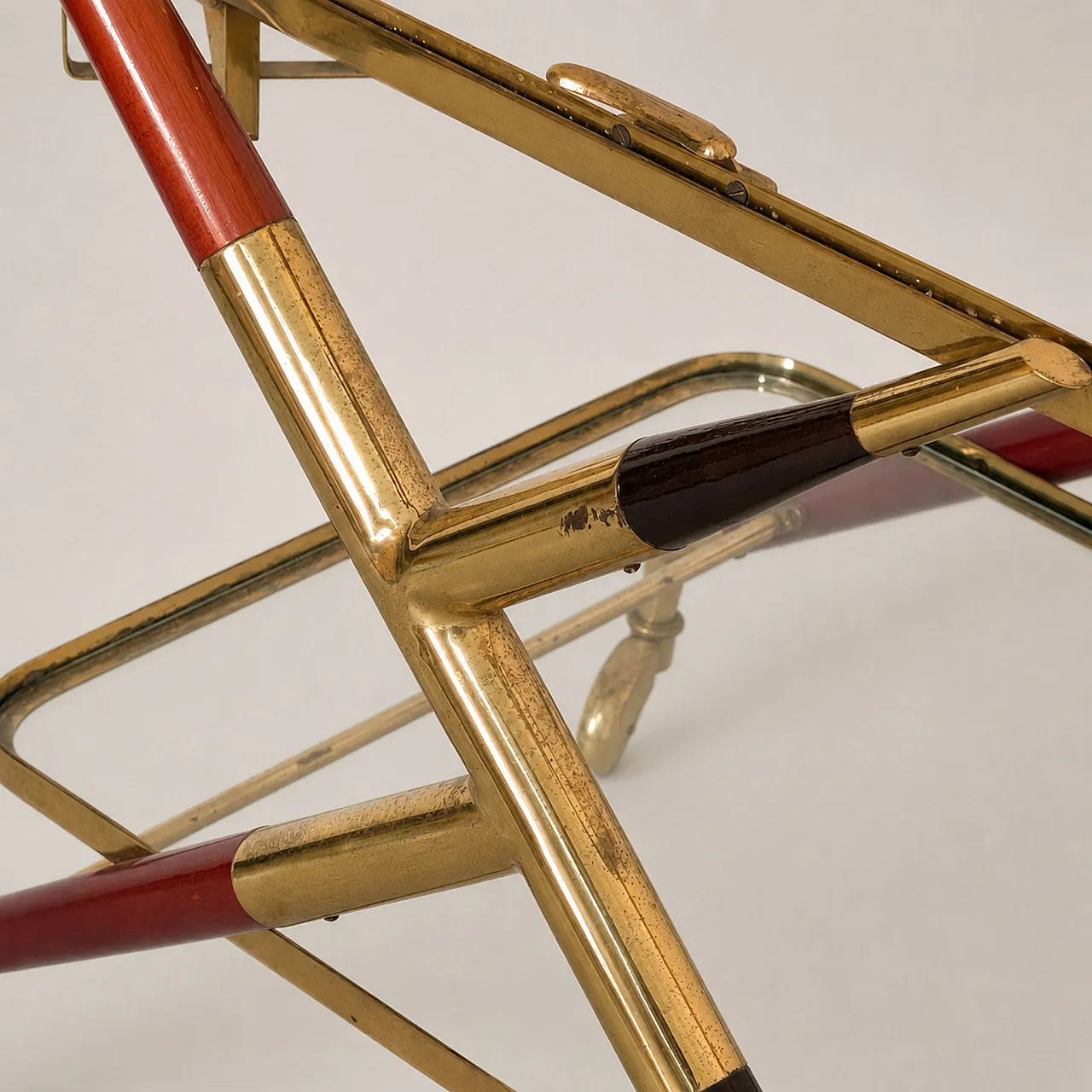 Italian bar trolley in brass, glass and wood by Cesare Lacca, 1950s 2