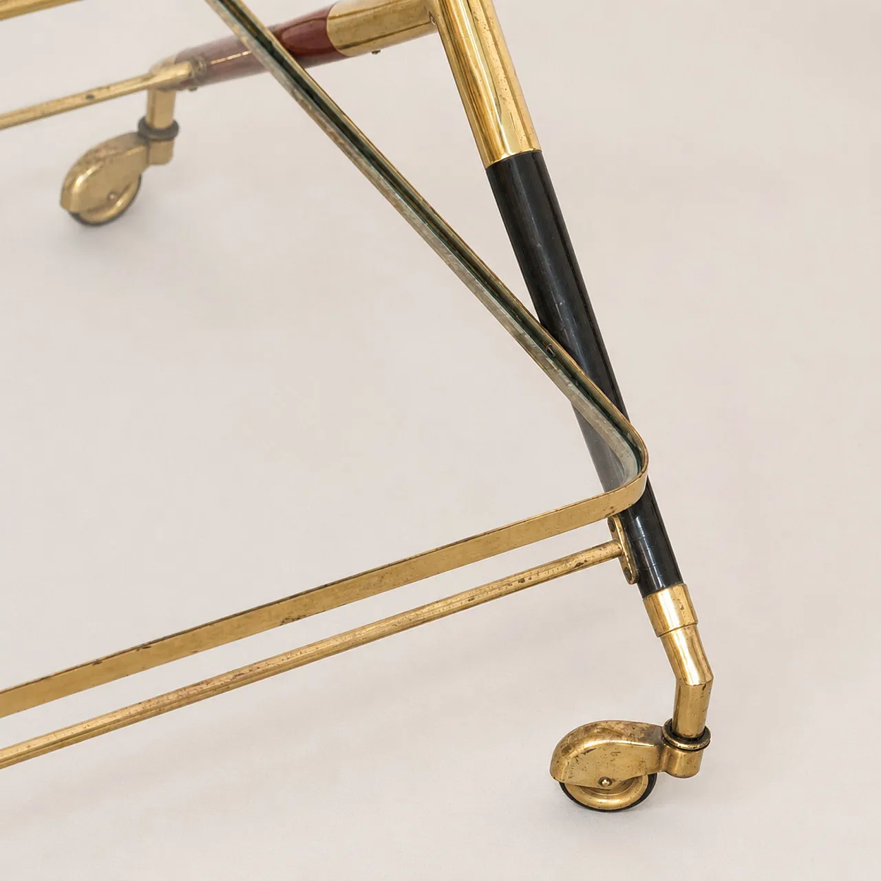 Italian bar trolley in brass, glass and wood by Cesare Lacca, 1950s 3