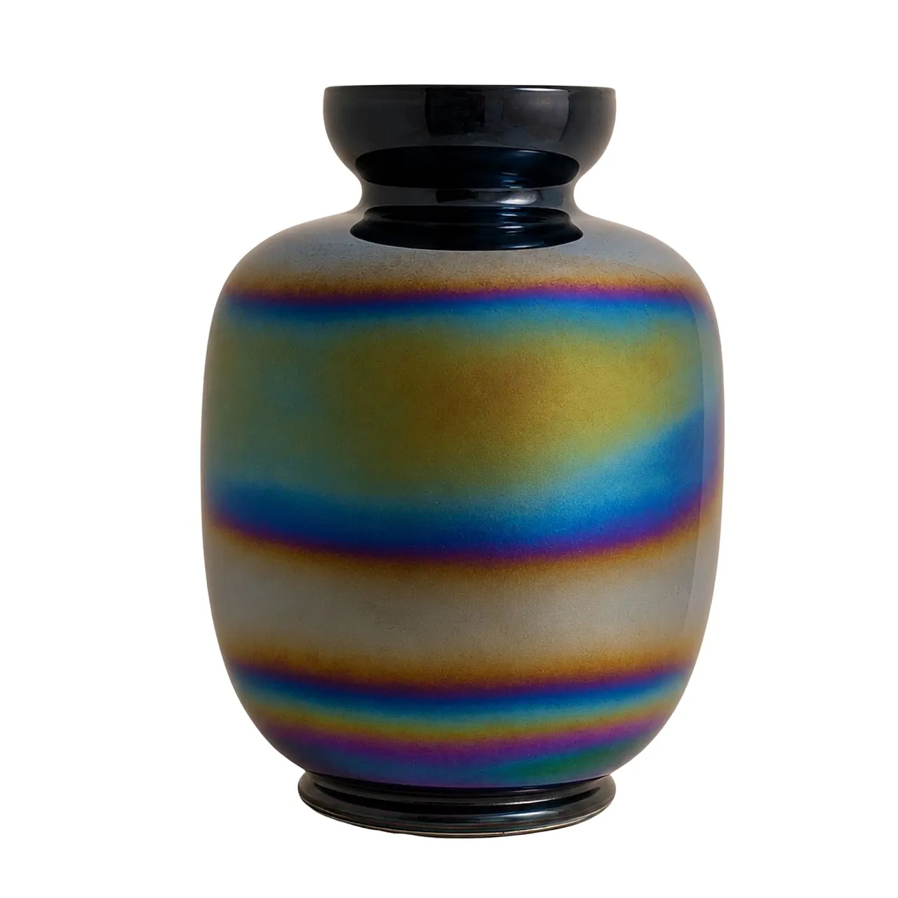 Vaso italiano anni ’70 in vetro olografico iridescente stile Venini 1