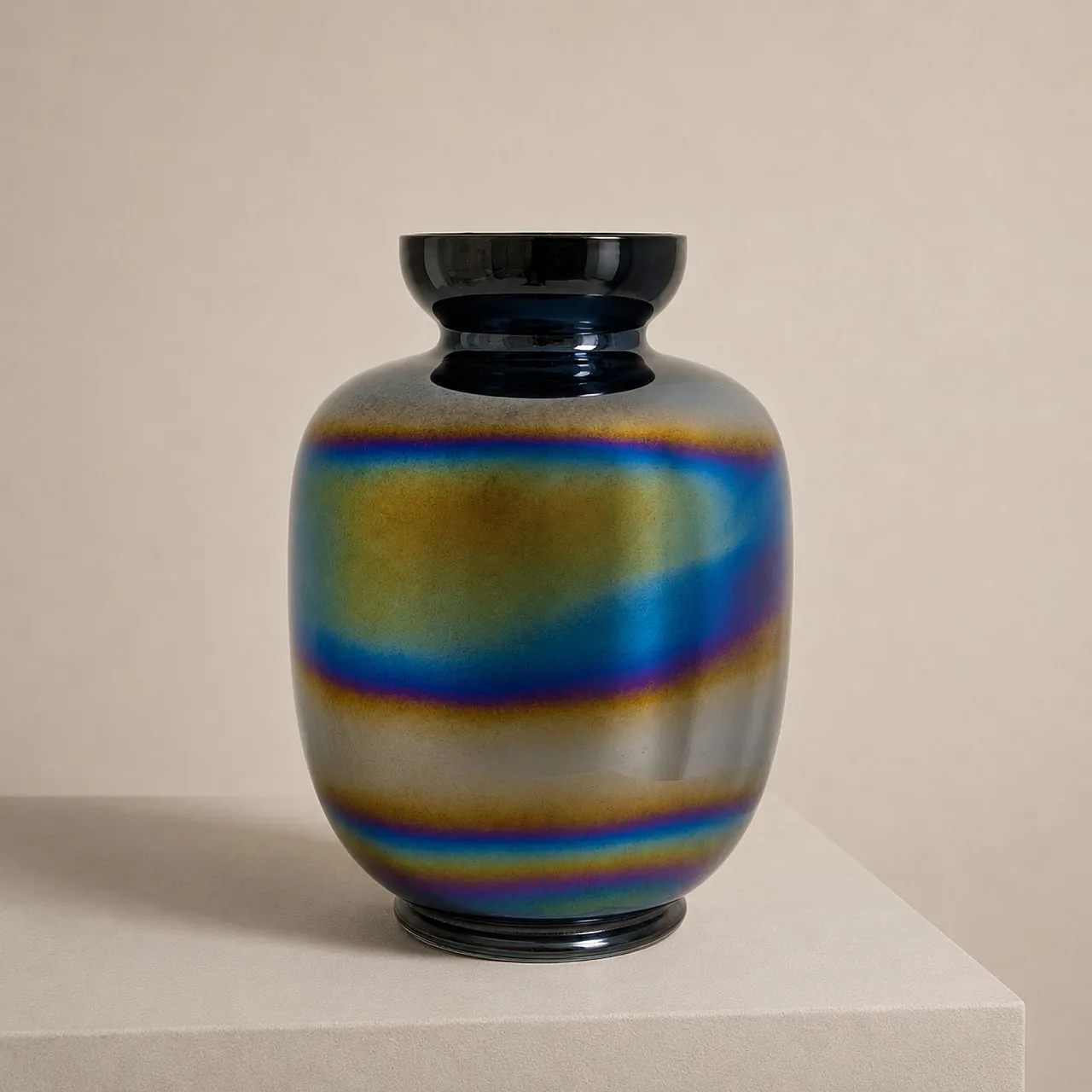 Vaso italiano anni ’70 in vetro olografico iridescente stile Venini 4
