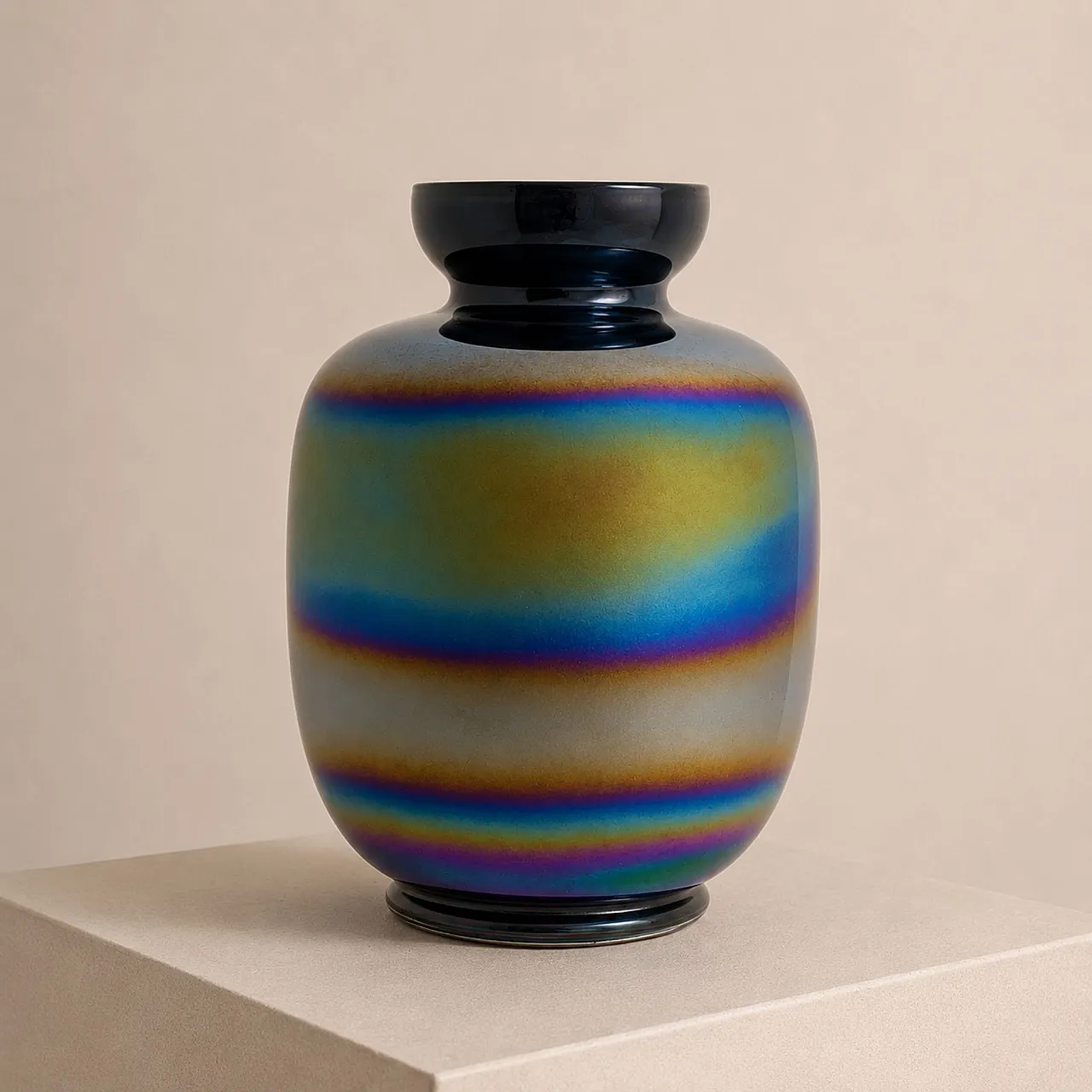 Vaso italiano anni ’70 in vetro olografico iridescente stile Venini 7