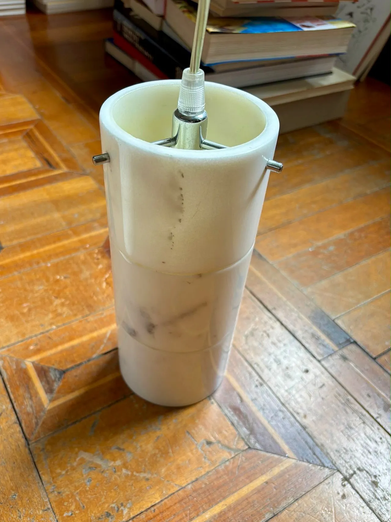 Ceiling white marble lamp Italian, 70s 1