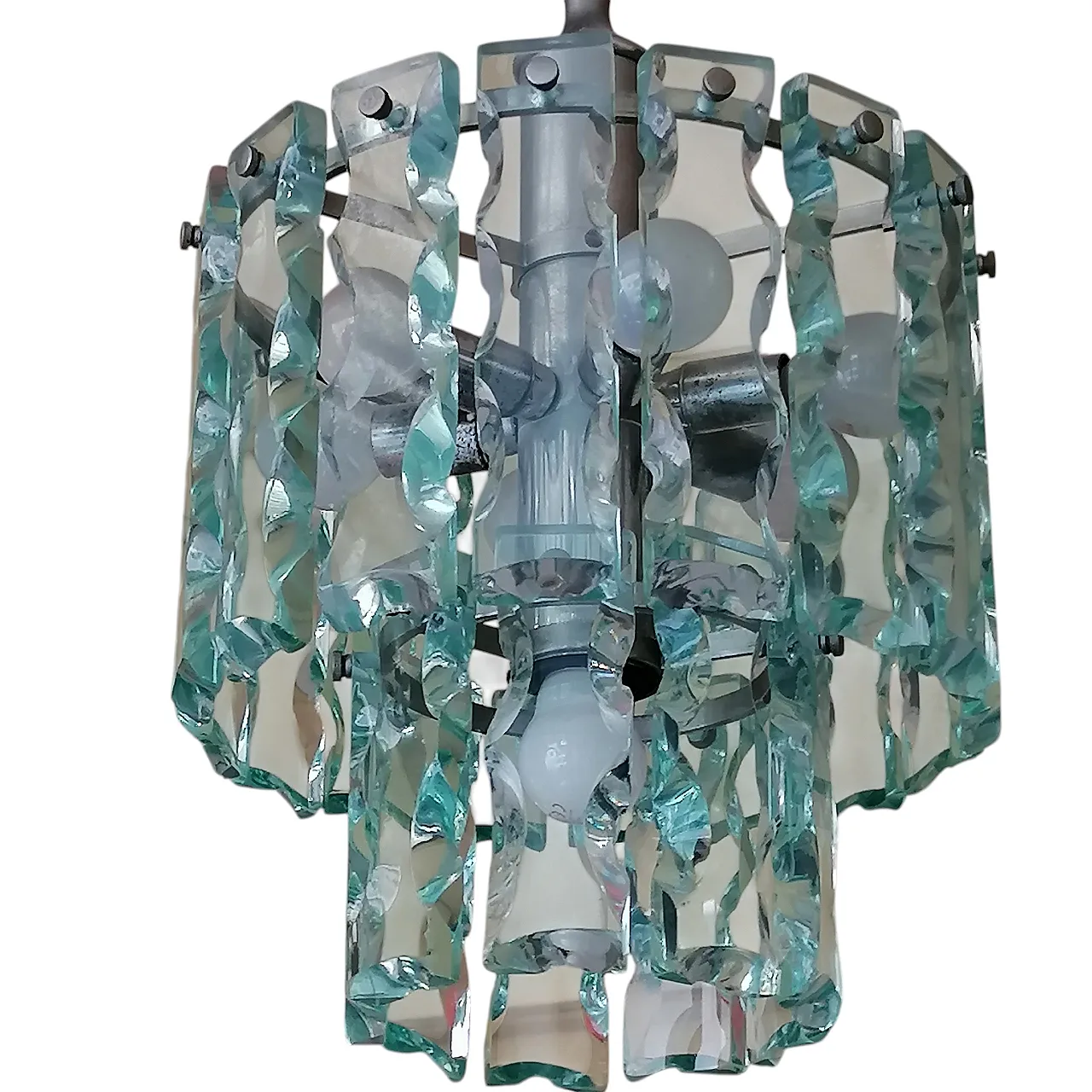 Lampadario in vetro molato e scalpellato stile Fontana Arte, anni '70 3