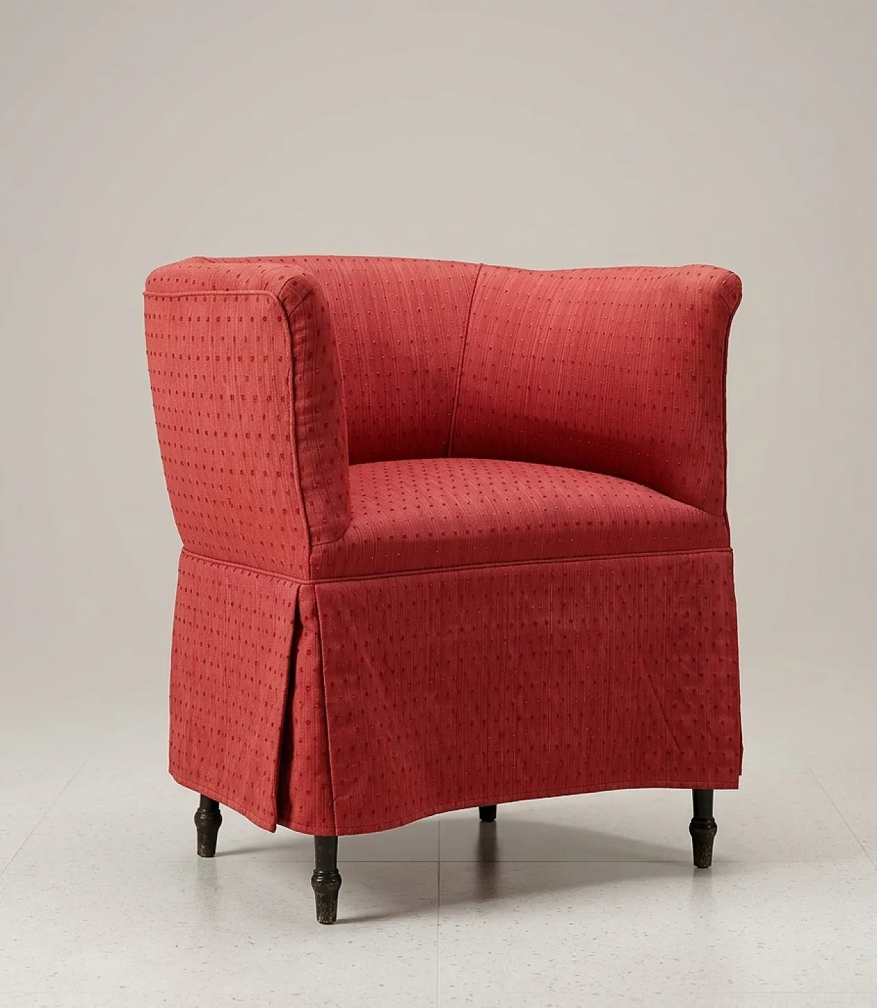 Poltrona con schienale a botte rossa, anni '50 2