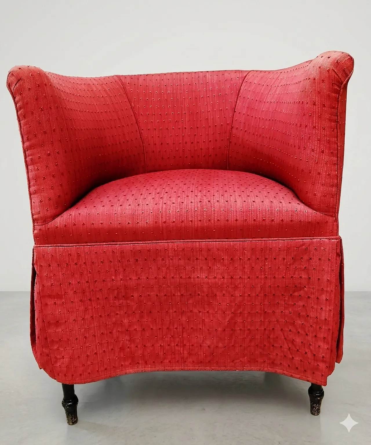 Poltrona con schienale a botte rossa, anni '50 4