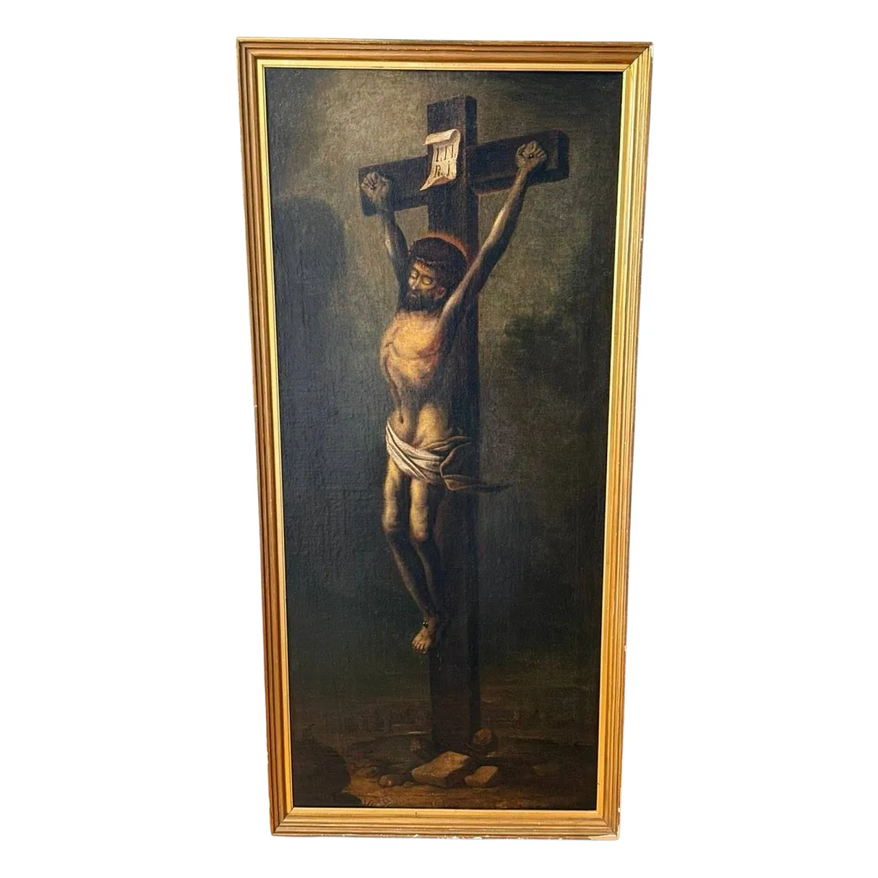Crocifissione Monogrammata - Scuola Spagnola, Olio su Tela, XVII Secolo 1