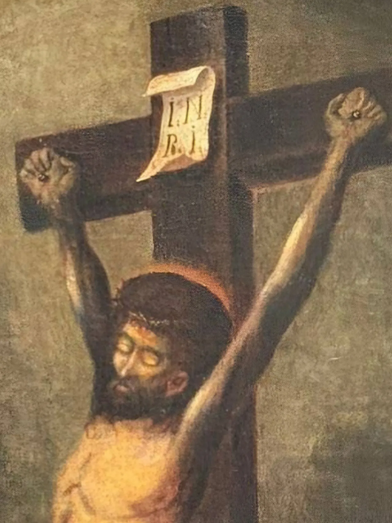 Crocifissione Monogrammata - Scuola Spagnola, Olio su Tela, XVII Secolo 3