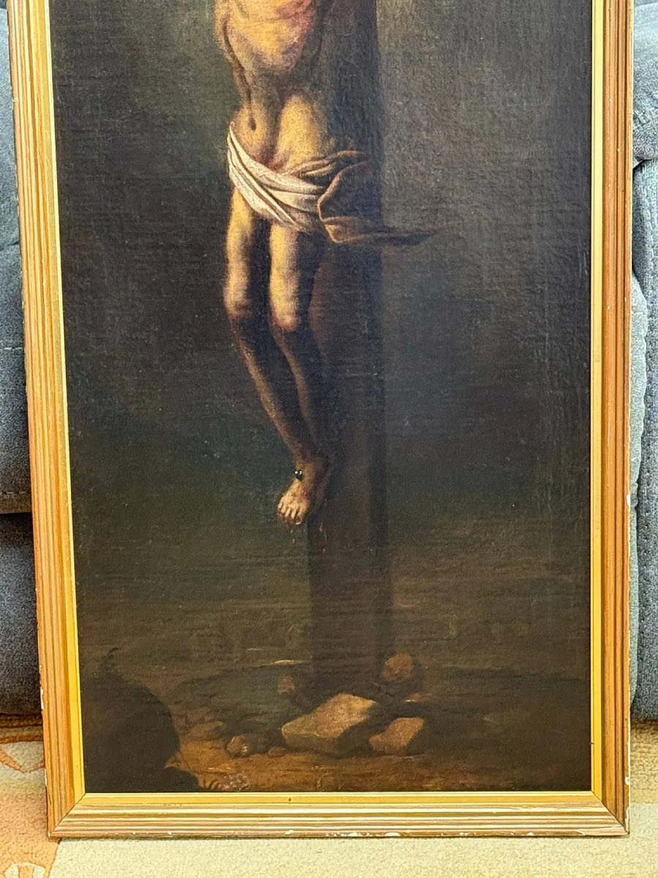 Crocifissione Monogrammata - Scuola Spagnola, Olio su Tela, XVII Secolo 6