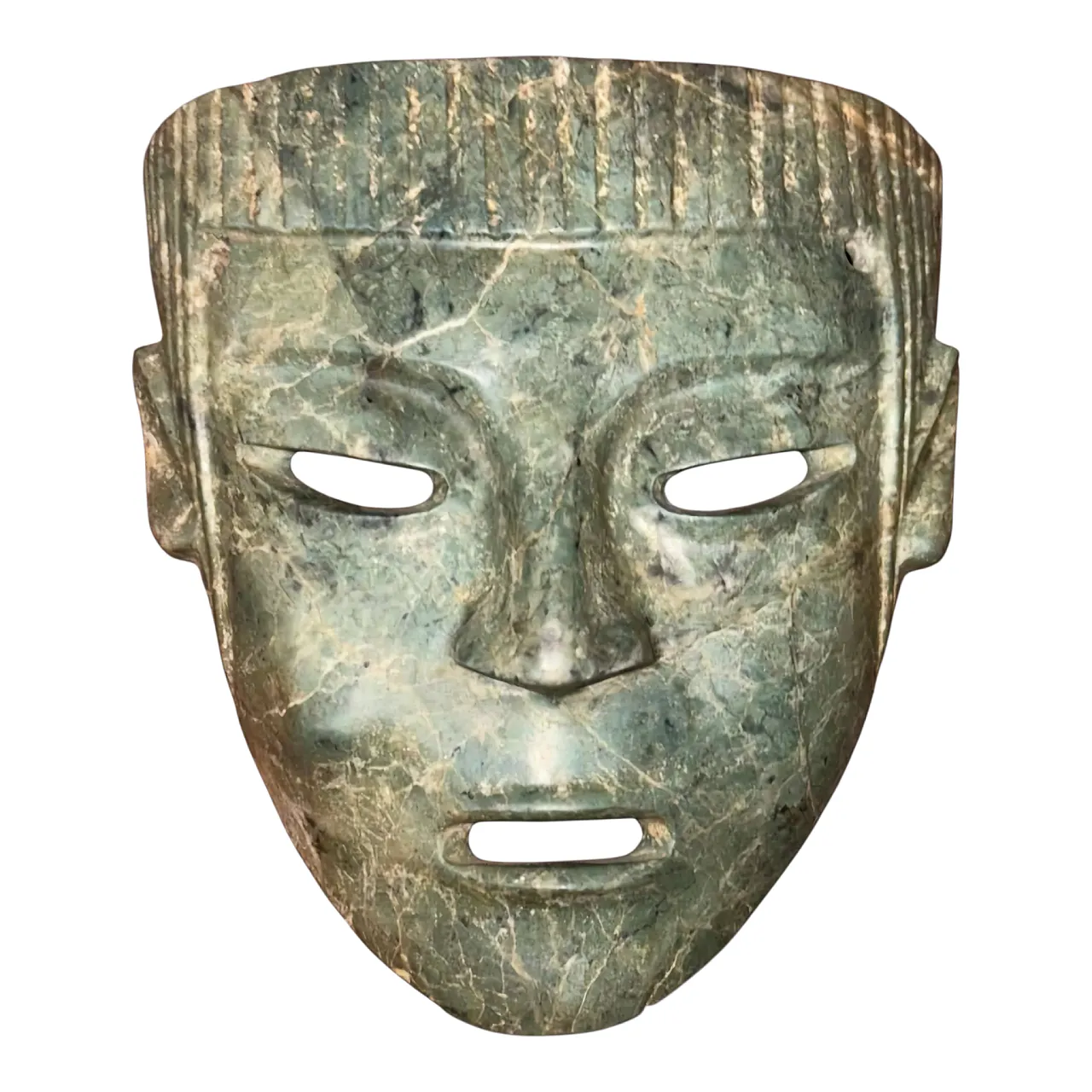 Antica maschera cerimoniale mesoamericana in pietra verde - Cultura Mezcala 1