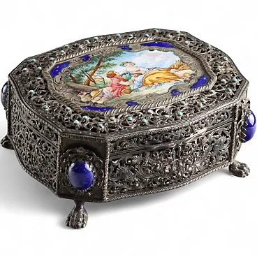 Silver and enamel casket, 20th century