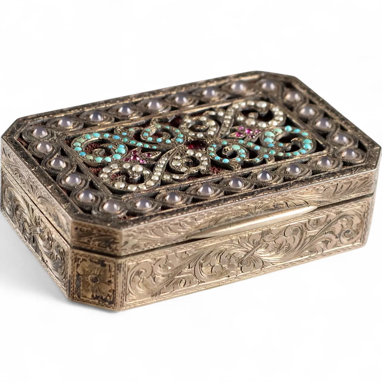 Jewelery box in silver and glass stones, 20th century 9