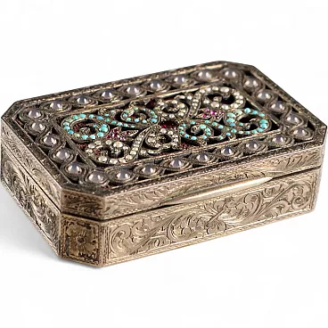 Jewelery box in silver and glass stones, 20th century