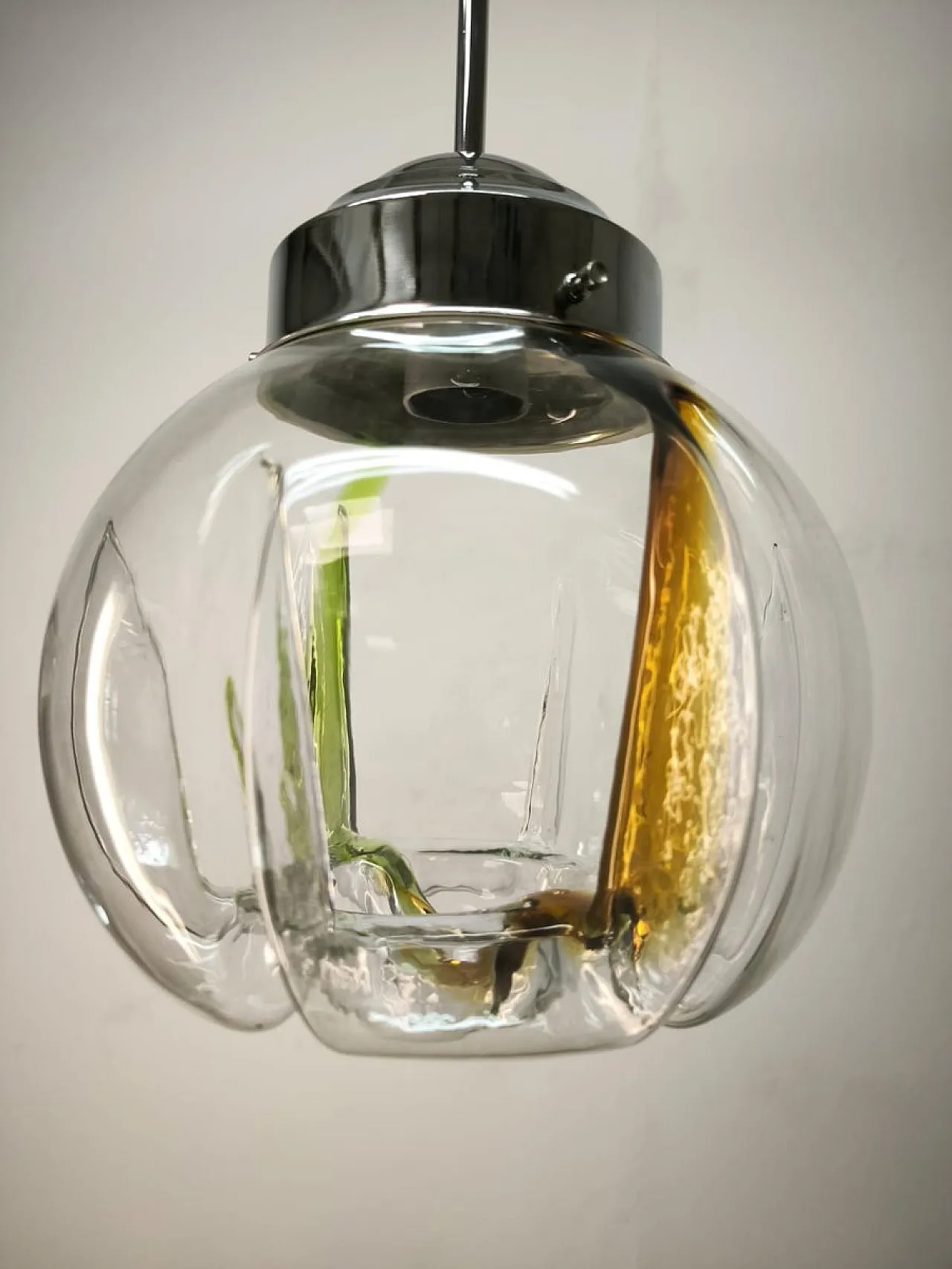 Lampada a sospensione in vetro di Murano, anni '70 1