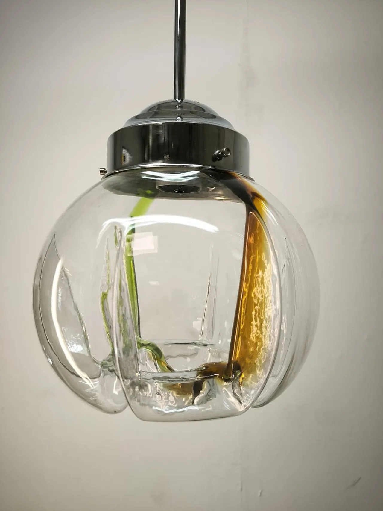 Lampada a sospensione in vetro di Murano, anni '70 13