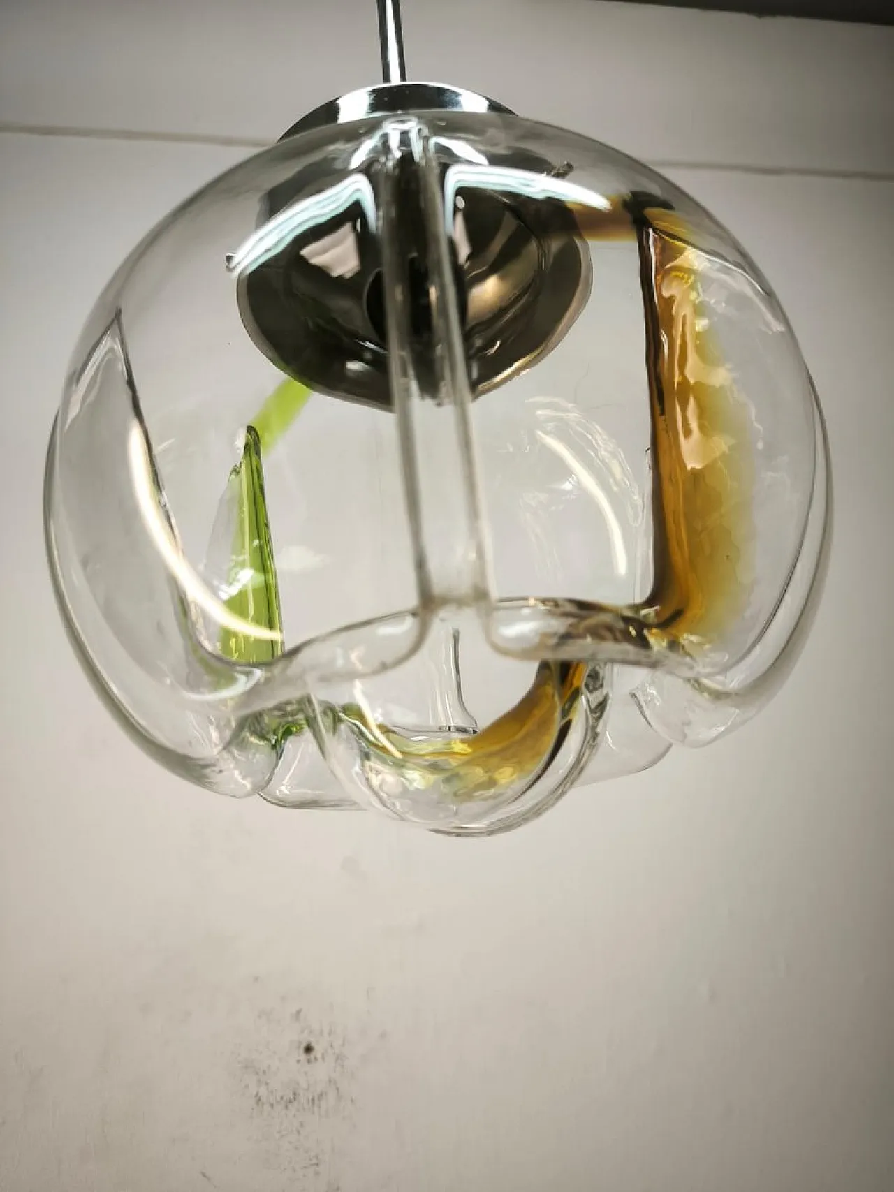 Lampada a sospensione in vetro di Murano, anni '70 15