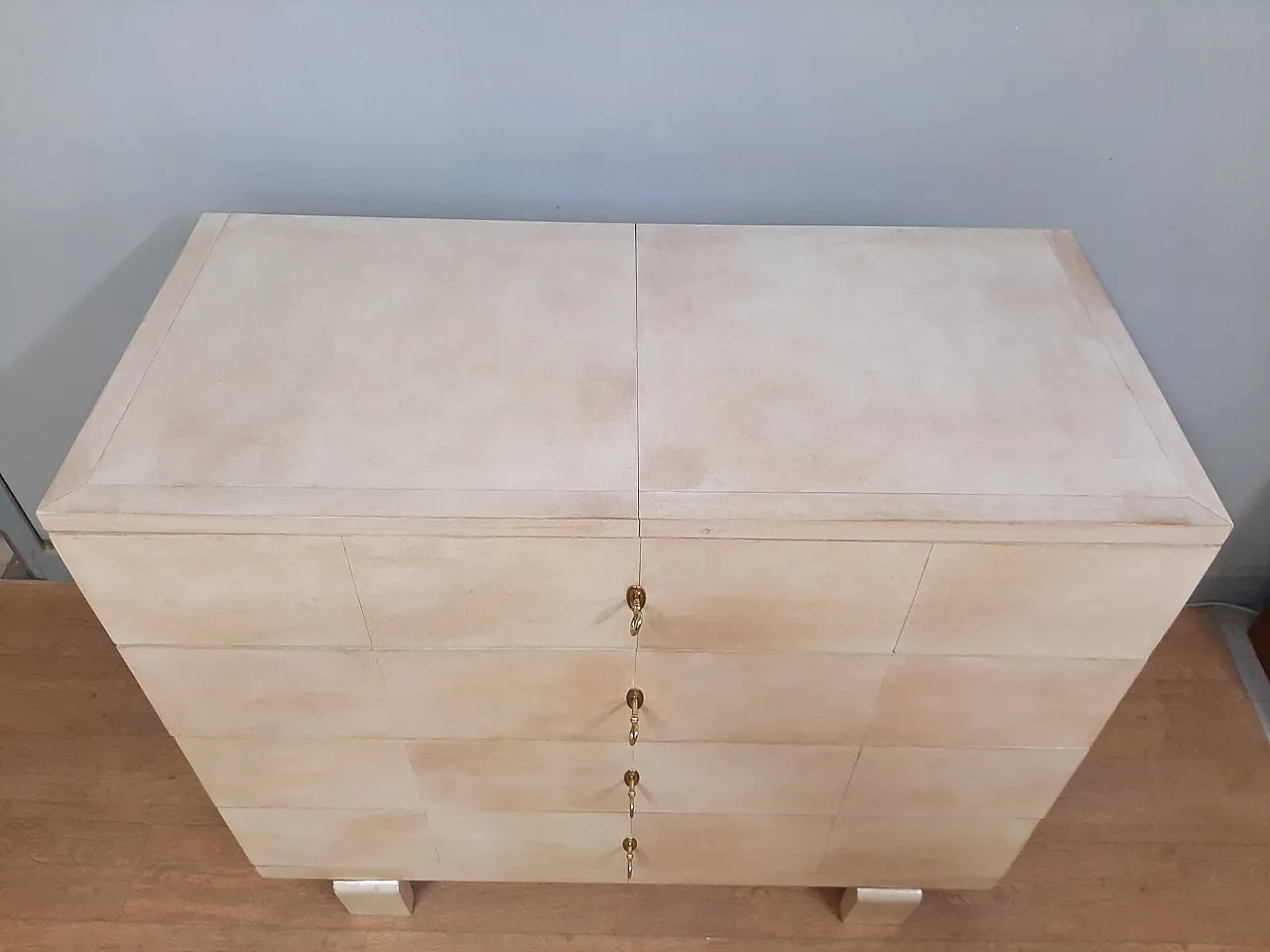 Comò cassettone italiano art decò rivestito in pergamena anno 1930- 40 8