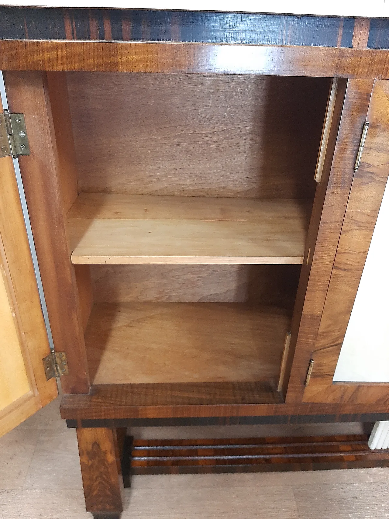 Credenza mobile alto art deco in radica di noce,ebano e pergamena 1940 12