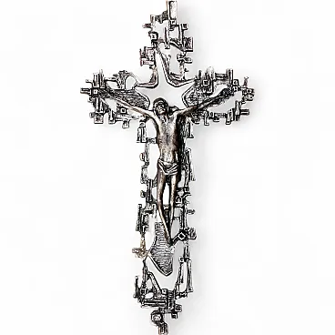 Brutalist largesize crucifix jesus,  bronzed metalwork, 1960s