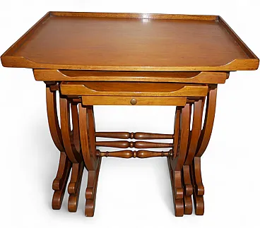 3 nest tables with moved legs and drawer, 1980s