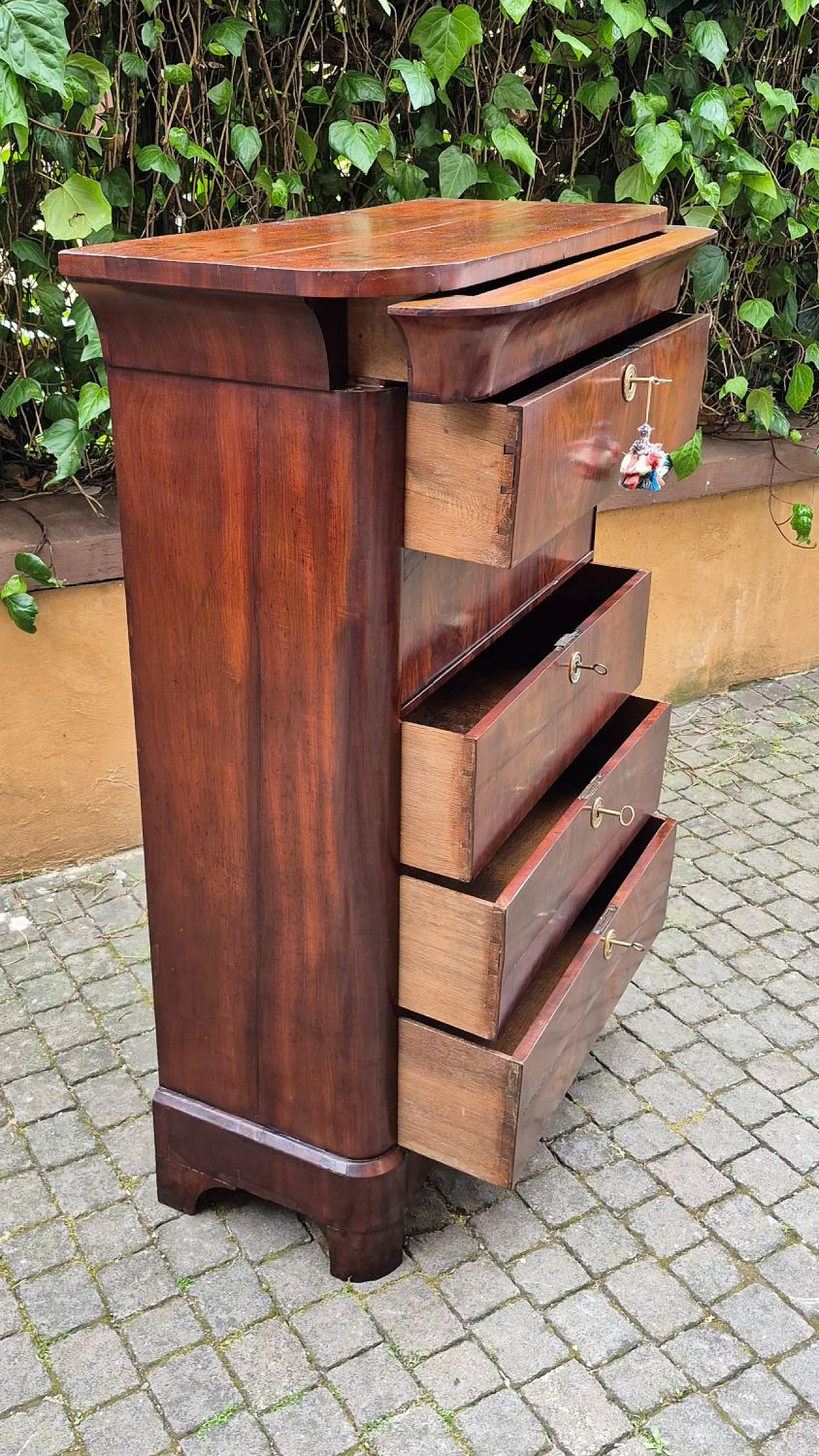 Settimino lastronato in legno di mogano, metà '800 3