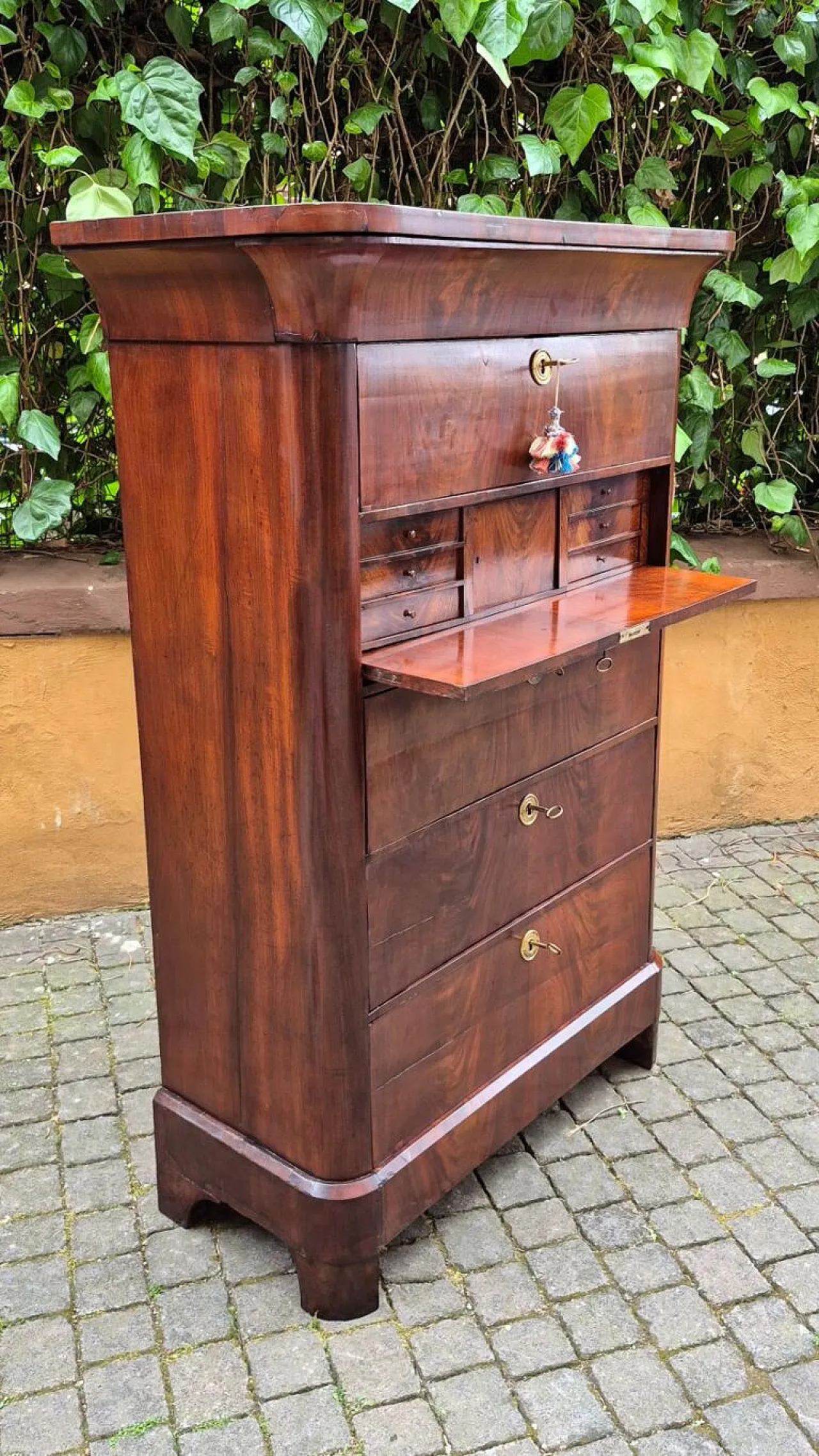Settimino lastronato in legno di mogano, metà '800 5