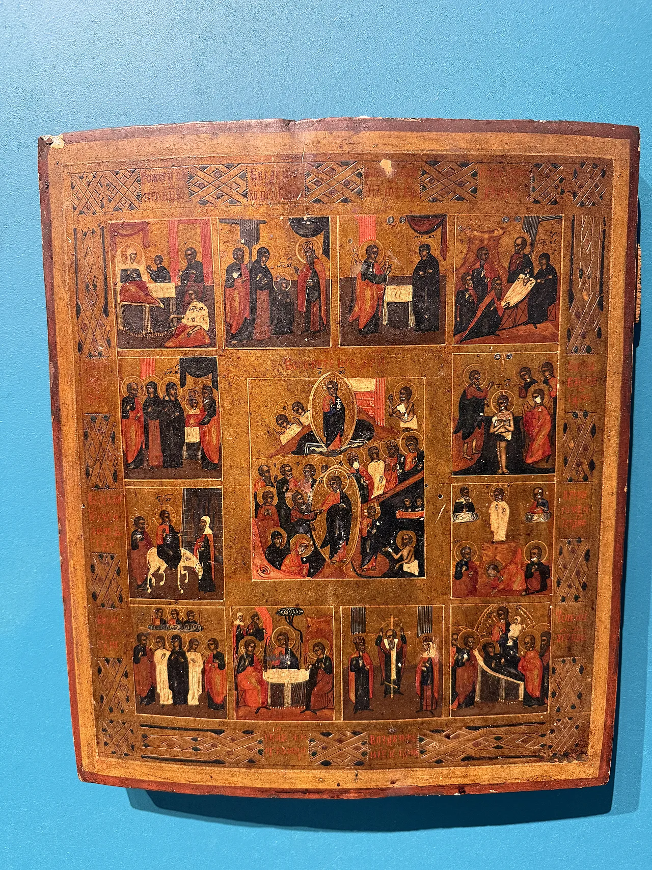 Russian icon on panel, the Twelve Great Feasts, 19th century 1