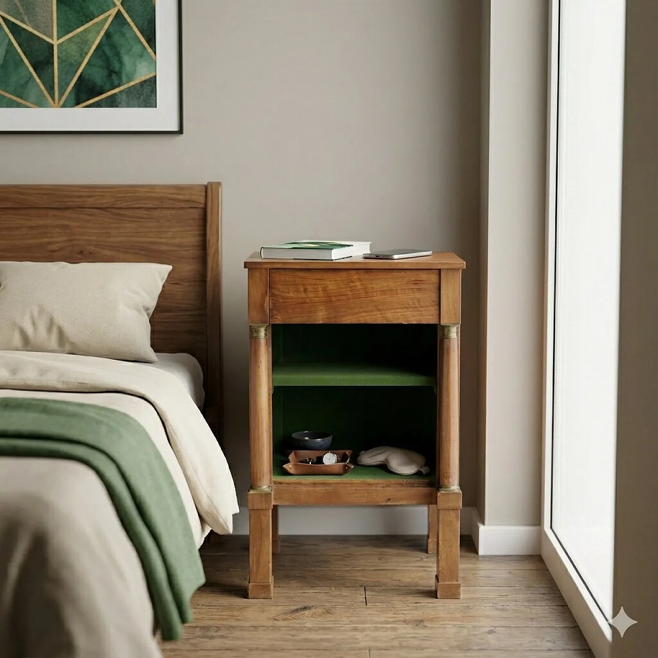 Empire bedside table in walnut, 19th century 2