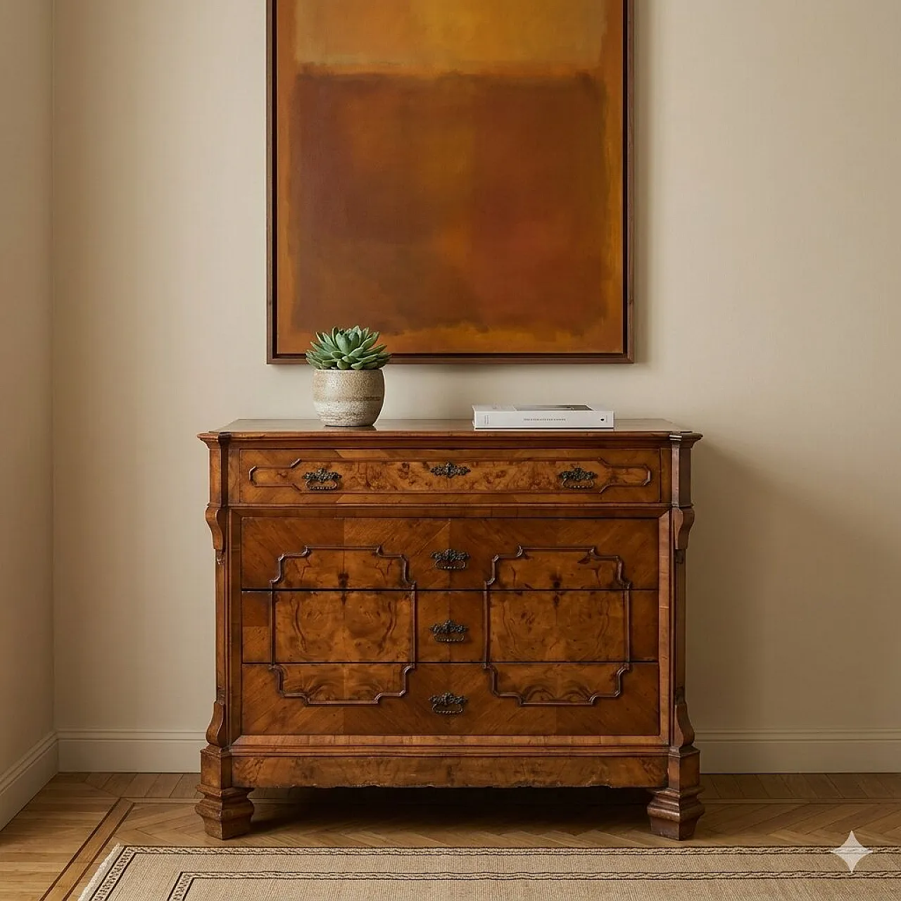 Umbertino chest of drawers in walnut and walnut root, 19th century 2
