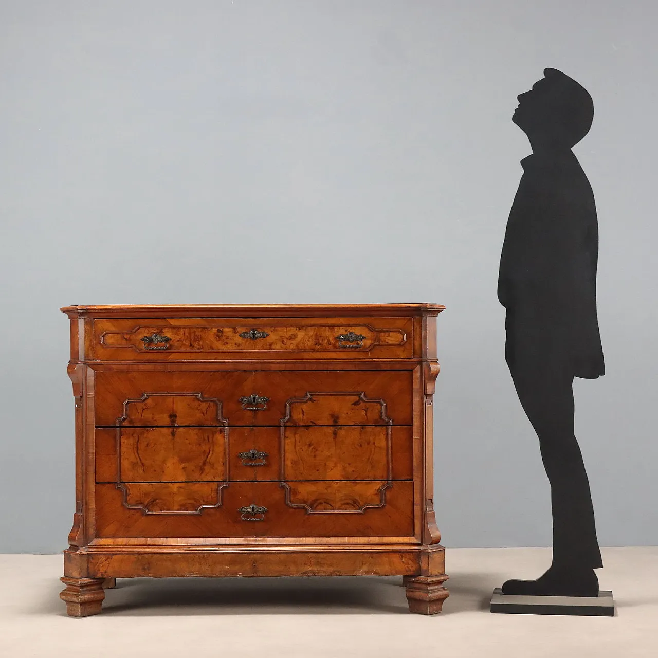 Umbertino chest of drawers in walnut and walnut root, 19th century 3