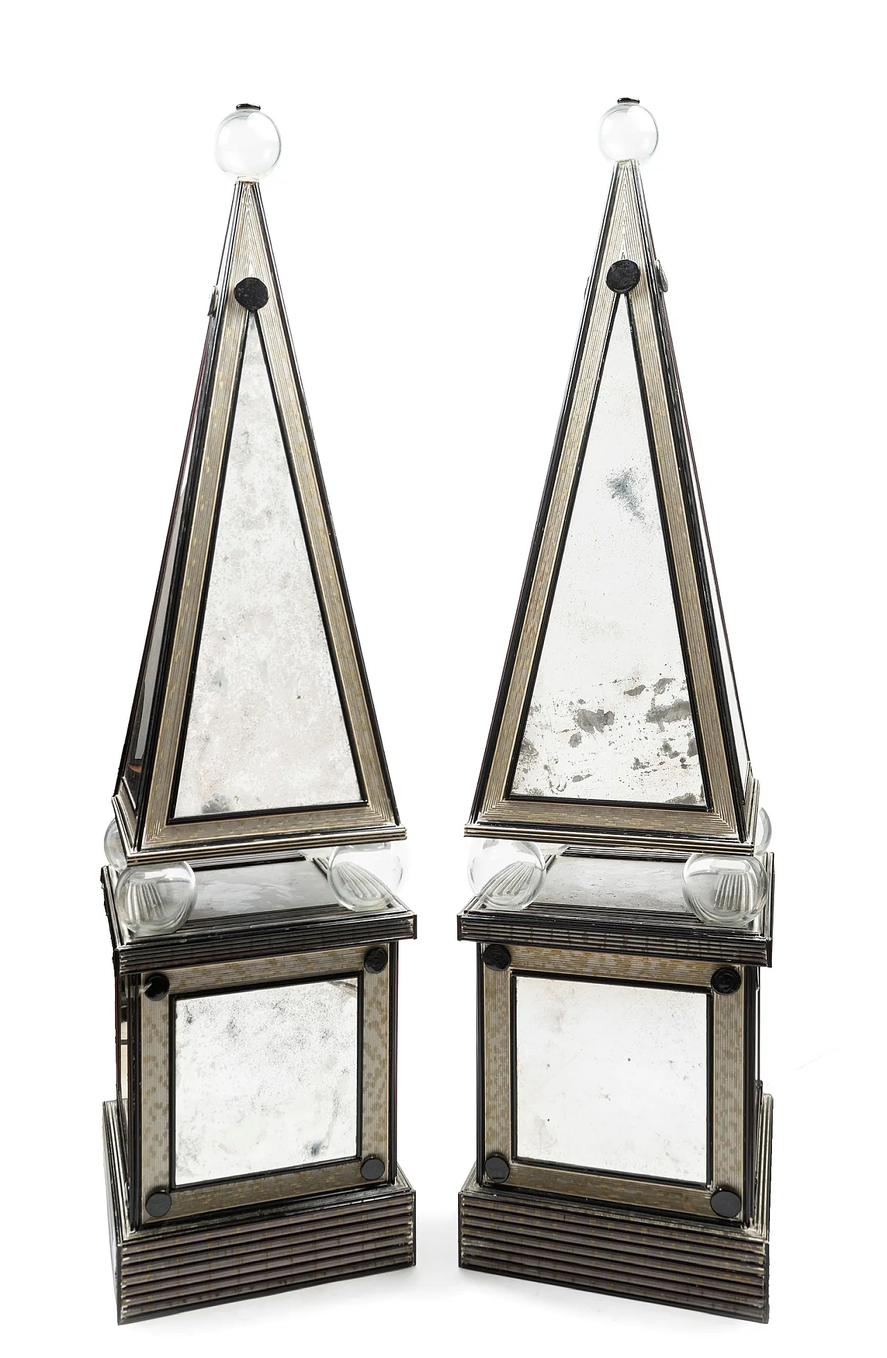 Pair of metal and glass obelisks, 1970s 3