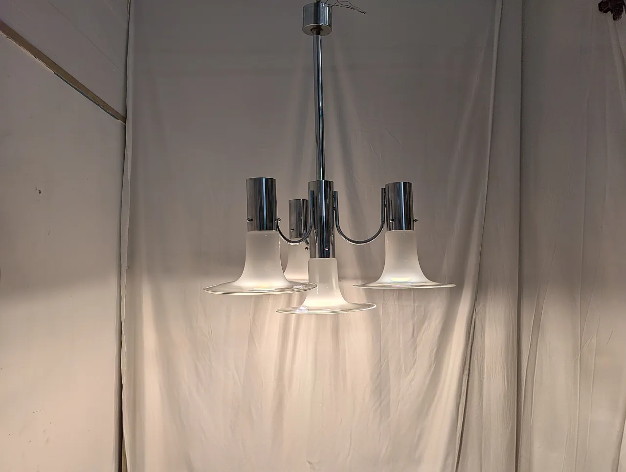 Chromed steel chandelier, 4 lights, 1970s 9