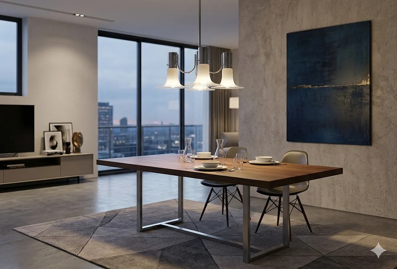Chromed steel chandelier, 4 lights, 1970s 11