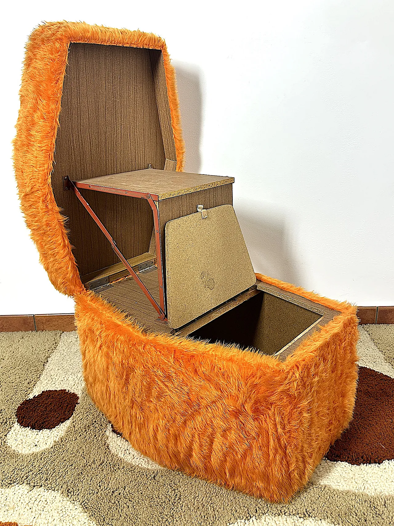 Pouf Sgabello  Multifunzionale arancione, anni '70 4