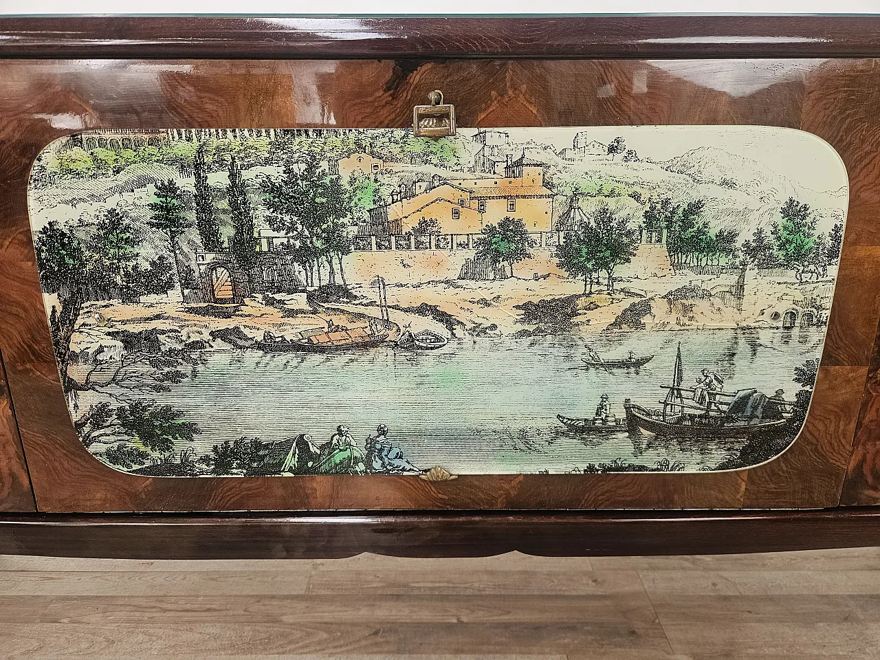 Credenza Mid-Century anni ’50 in mogano con vetro verde acqua 15