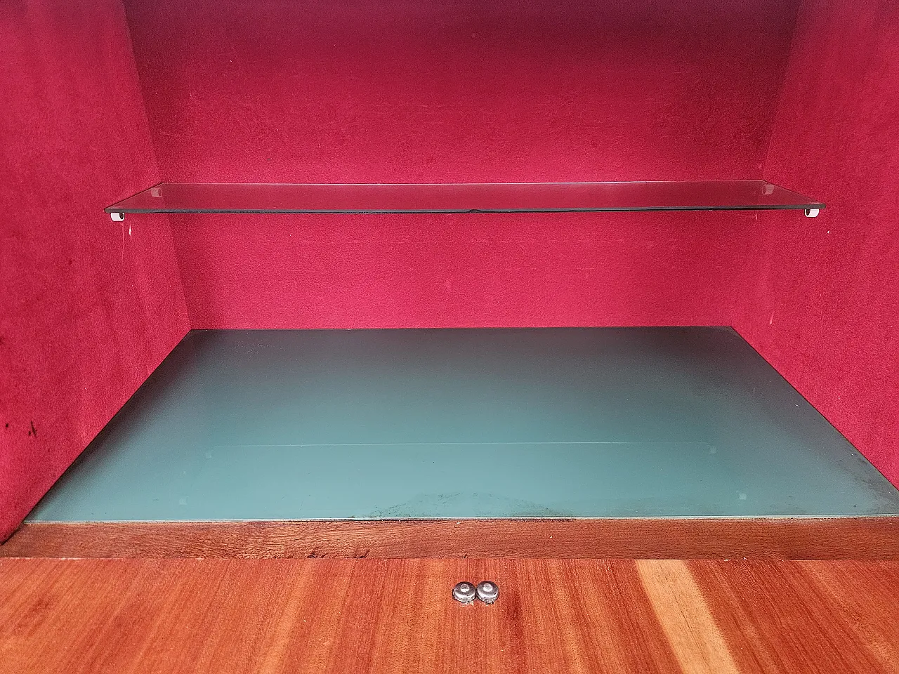 Credenza Mid-Century anni ’50 in mogano con vetro verde acqua 18